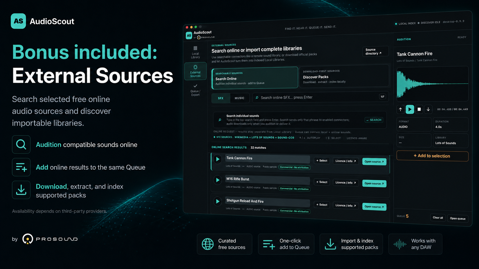 AudioScout External Sources for discovering additional sound effects